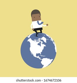  businessman running on the globe. business innovation and Development concept.