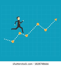 Businessman running on graph, Vector illustration in flat style