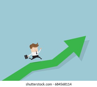 businessman running on growing graph, business concept cartoon vector illustration