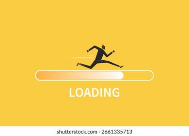 Businessman running on the loading bar. concept of New startup, Heading towards, business success