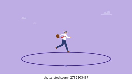 Businessman running on a looping in a circle. Business challenge and difficulty concept.