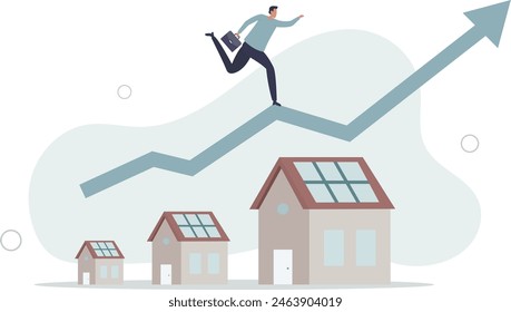 businessman running on rising green graph on house roof.flat vector illustration.