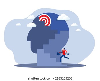 Businessman running on stair to goal , vision and  opportunities on head human for target further Growth mindset concept vector illustrator