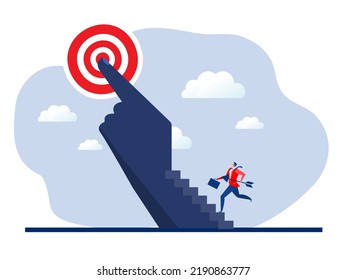 Businessman running on stair to goal , vision and  opportunities on head human for target further Growth mindset concept vector illustrator