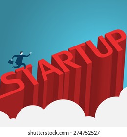 Businessman running on start up - Vector