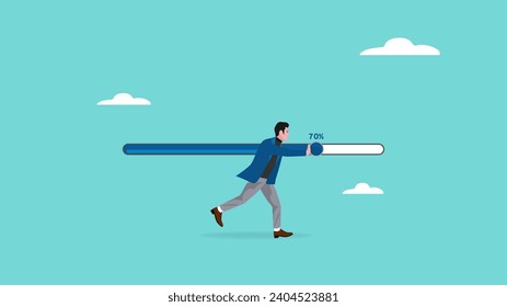 businessman running on success loading bar success process in progress vector illustration suitable for describe process to success. percentage of business progress step illustration with flat style 