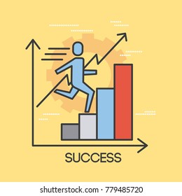 businessman running on thin line style graph success business