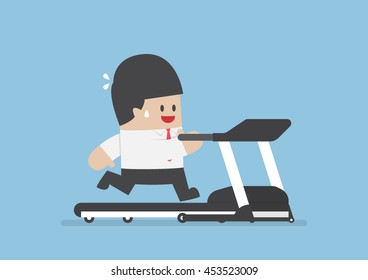 Businessman running on treadmill, business training, exercise and healthy concept