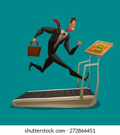 Businessman running on treadmill, vector