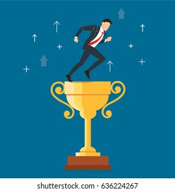 a businessman running on the trophy vector illustration