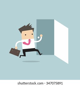 Businessman running to opened door vector