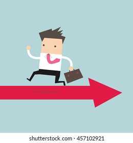 Businessman running opposite arrow way. vector