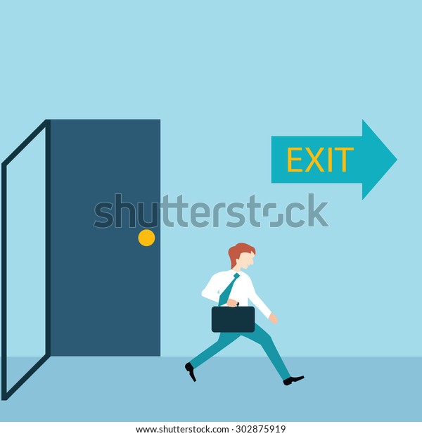 Businessman Running Out Door Exit Sign Stock Vector Royalty Free