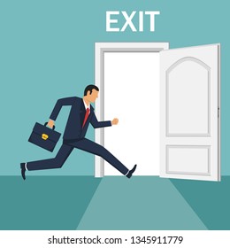 Businessman running out of the exit door vector design illustration