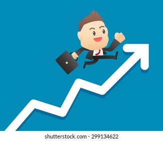 Businessman running over growing chart - vector illustration, EPS10