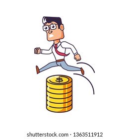 businessman running with pile coins