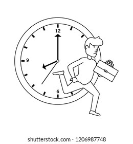 businessman running with portfolio and clock