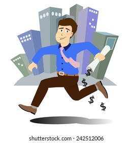 businessman running with project paper in hand