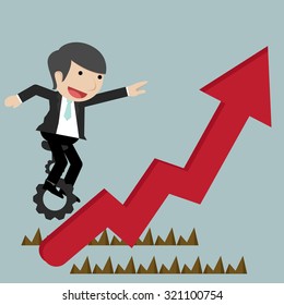 Businessman Running Red Arrow Graph Up Climbing Flat Vector Illustration