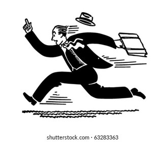 Businessman Running - Retro Clipart Illustration