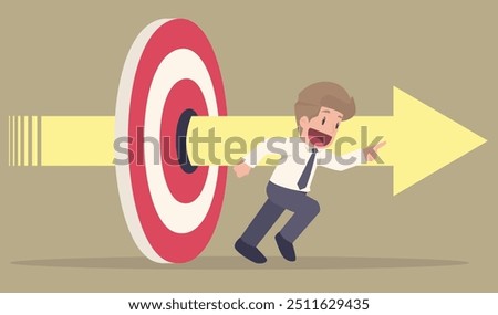 Businessman running, rushing forward and breaking target archery to Successful.Market targeting, Target with an arrows, and achieve target goals achievement concept illustration Vector.