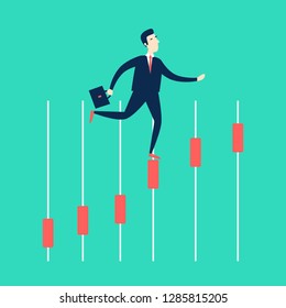 Businessman running up the schedule. Flat style vector illustration.