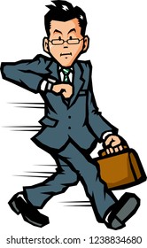 A businessman running with a smile