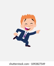Businessman running smiling.