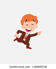 Businessman running smiling.