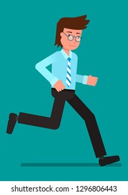 A businessman is running somewhere. Vector illustration, flat design drawing.