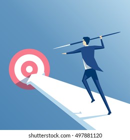 businessman running with a spear to the target, the employee throws a spear into the target, business concept achievement and purpose