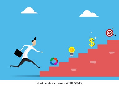 Businessman running up stairs. Career, leadership concept illustration. Vector