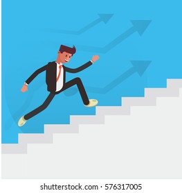 Businessman running up stairs towards new opportunities 