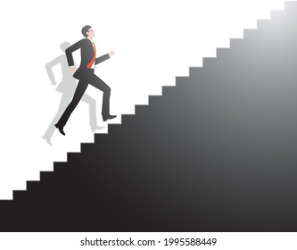 A businessman running up the stairs. Vector material