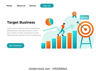 Businessman running up stairway to the target, Challenge, Trouble, obstacles, Path to the goal, Business concept growth to success, Creative ideas, Reach the target. Vector illustration