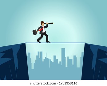 Businessman running up stairway to the top of mountain, Business concept growth and the path to success, Flat design vector illustration
