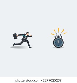 Businessman running with stopwatch illustration. Deadline, effective and efficient working concept