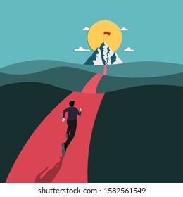 Businessman running to success and target on mountain, Concept business startup, Vector illustration flat