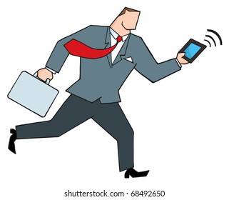 Businessman Running With Suitcases And Tablet