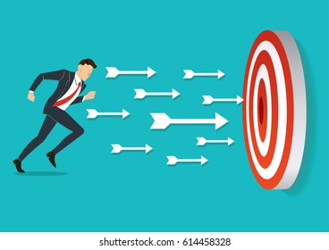 businessman running to target archery Business concept illustration.