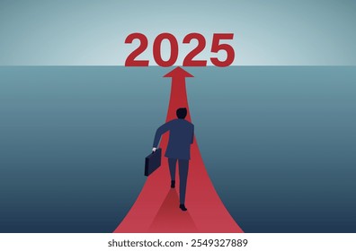Businessman running to the target.New year concept.2025