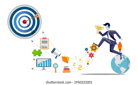 Businessman   running to target.Plan Business Trading market  analyze. flat design creativity  Modern design Idea and Concept Vector illustration.