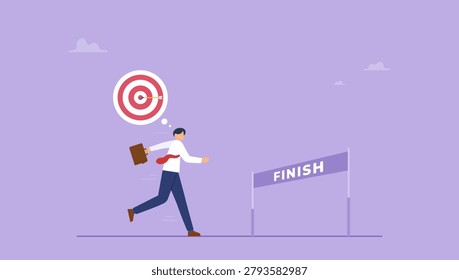 Businessman running with the targets in mind. Chasing or running to target concept.