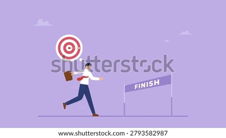 Businessman running with the targets in mind. Chasing or running to target concept.