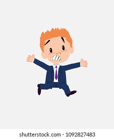 Businessman running terrified.