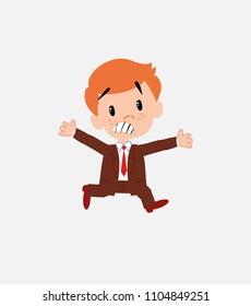 Businessman running terrified.