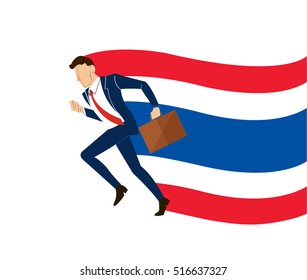 Businessman running Thailand flag background 