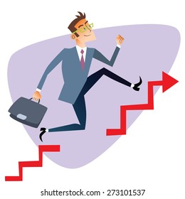Businessman running up through gaps in the schedule of sales The topics of business through images of sport and athletes in the competition. Competition success and work