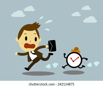 Businessman running for time management. vector eps 10