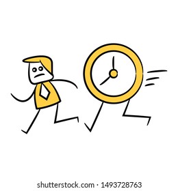 businessman running together with clock yellow stick figure design